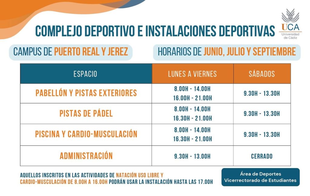 IMG Horario Instalaciones Deportivas de Jerez y Complejo Deportivo UCA (1 de junio al 30 de septiembre)