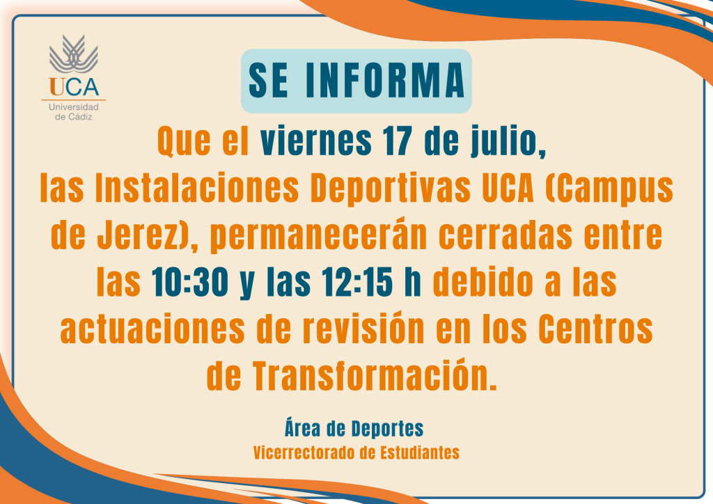 IMG Cierre temporal próximo día 17 de 10:30 horas a 12:15 horas (Instalaciones Deportivas campus de Jerez)