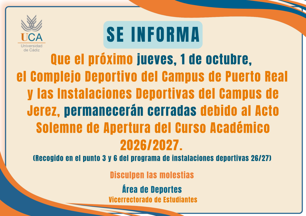 IMG Cierre día 1 de octubre debido al Acto Solemne de Apertura del Curso Académico 2026/2027.