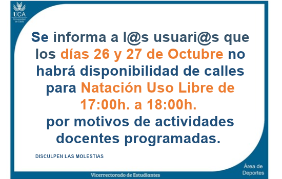 IMG Cierre de natación USO LIBRE los próximos 26 y 27 de 17:00 h a 18:00 h